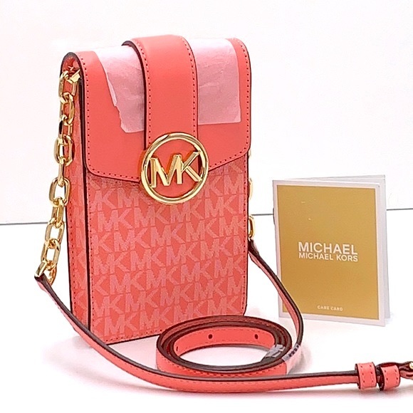 Michael Kors Handbags - Michael Kors Carmen Small NS Logo
Smartphone Crossbody GRAPEFRUIT SIGNATURE